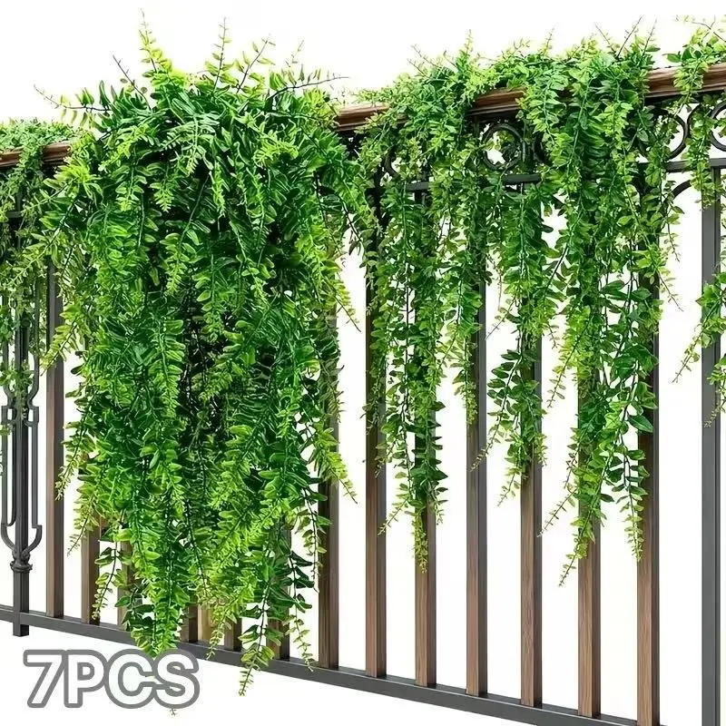 7-Piece Artificial Ivy Set, Hanging Fern Plants, Artificial Hanging Ferns, Fake Hanging Plant, Fake Ivy Vine, Faux Ivy, Home Kitchen Decor, Indoor Outdoor Decoration, Wall Art, Garden Porch Landscape