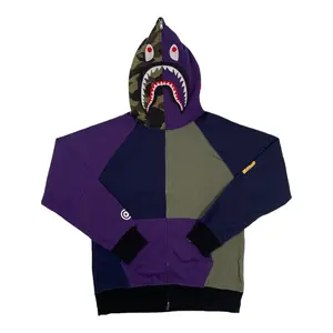 BAPE PONR Shark Logo Full Zip Hooded Sweatshirt Navy Blue Purple Olive Green