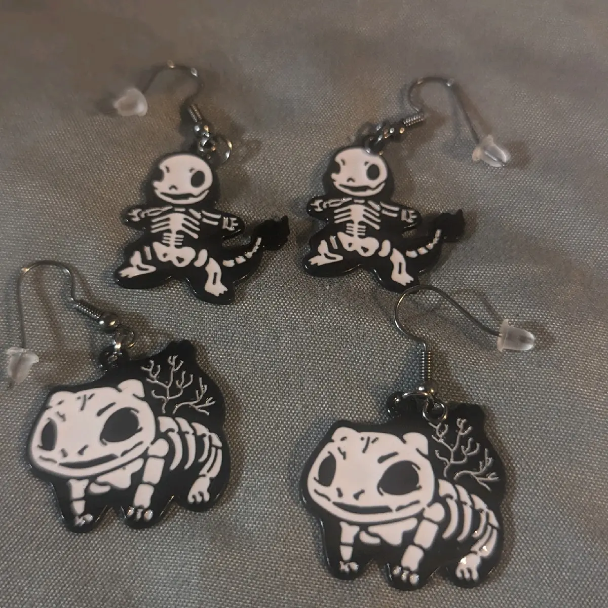 Skeleton Pokemon Squirtle Charmander Bulbasaur Dangle Earrings