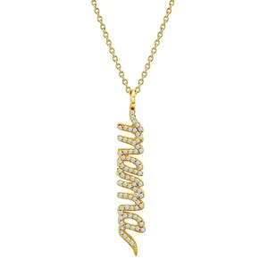 Mother's Day Gift 18K Yellow Gold Plated Silver .35 Ct. Moissanite "Mama" Pendant Necklace Adjustable 16"-18"