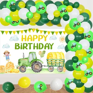1Set Green Tractor Themed Birthday Decorations Farm Tractor Theme Party Decor Tractor Happy Birthday Backdrop Balloon Garland Tractor Birthday Party Supplies
