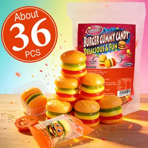 Burger Gummy Candy, Fun Mini Burger-Shaped Chewy Gummies, Individually Wrapped, Sweet Fruit Flavor Treats for Kids, Parties & Snacks
