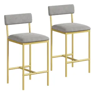 Bar Stools Set of 2 - Durable Upholstered Counter Height Bar Stools with Back, Wider Padded Seat for Kitchen Island and Bars,Gold