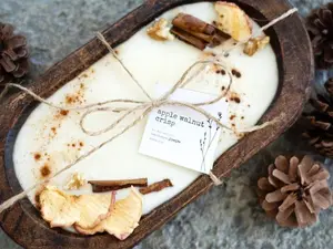 Apple Walnut Crisp | Fall Candle | Dough Bowl Candle | Fall Scent | Soy Candle | Wooden Bowl | Gift for her | House Warming Gift | Fall |