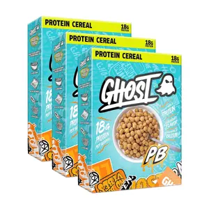 GHOST Protein Cereal, Peanut Butter Flavor (3-Pack) - Crunchy Peanut Butter Cereal Puffs - 18G Protein, Good Source of Calcium - Breakfast Cereal & Snack - 10.8oz Box