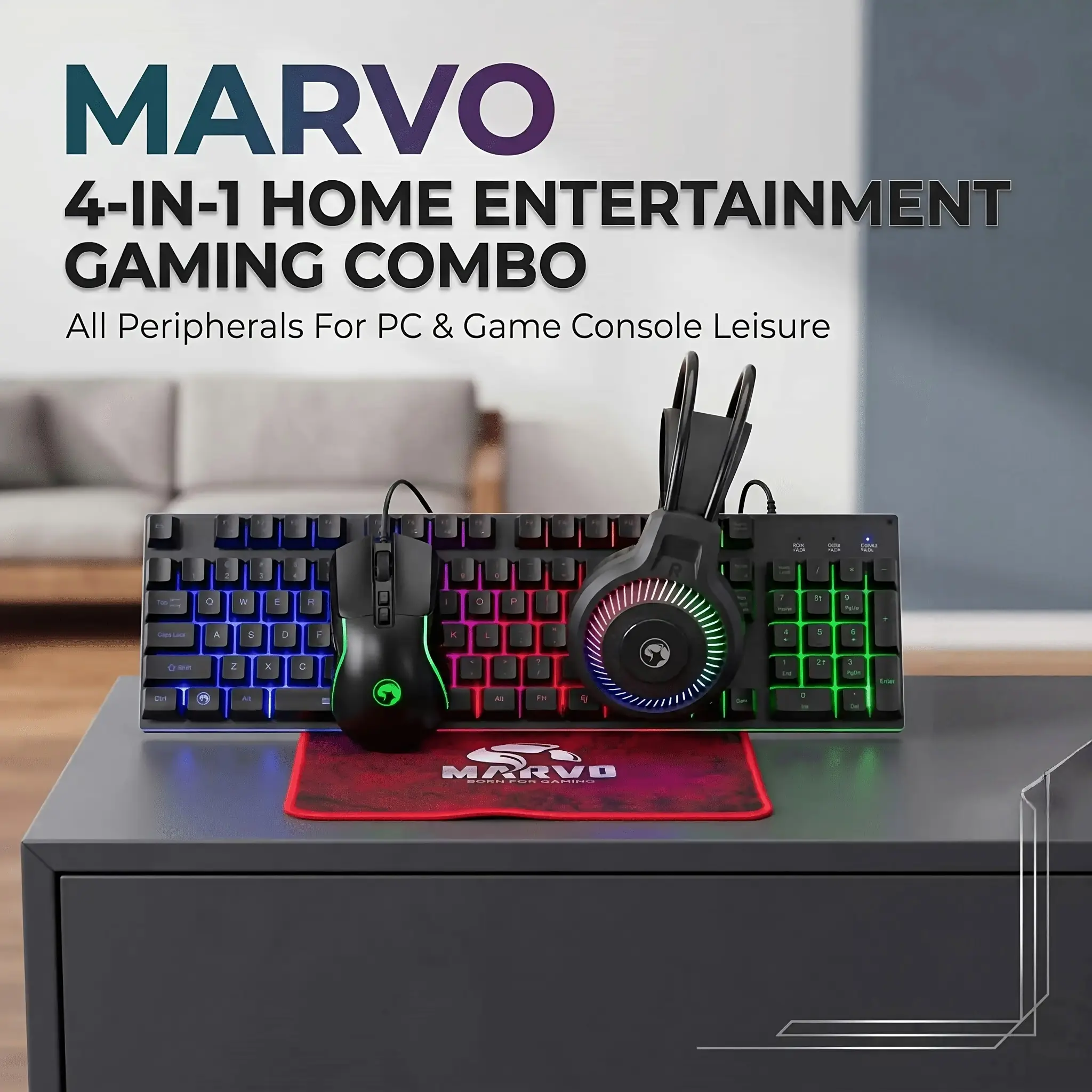 Complete Gaming Keyboard Mouse Headset Mousepad Wired Kit, 10 Million Clicks Wired Keyboard & 3 Million Clicks Wired Mouse,Sweat-Proof Mouse Mat, Static RGB Wired Headphone with Omnidirectional Mic for Desktop Gamers,back to school,back to school haul