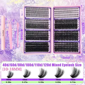 800pcs Lash Clusters for Eyelash Extension, Eyelash Cluster Extensions, Lash Clusters Kit, Includes Spiky and Bottom Lashes,  D Mixed-Style Volume Lash Clusters with Glue, Tweezers and Brush, D-Curl Eyelash, False Eyelashes for DIY at Home