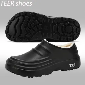 TEER Unisex Waterproof EVA Plush Work Shoes Wide Toe Thick Sole Footwear for Restaurant Garden Home Laboratory Nursing Home Fluffy Comfortable Warm Winter Fashion Versatile Slipper Casual Training Shoes