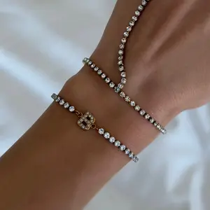EVRY JEWELS Gold or Silver Plated Women's Hypoallergenic Icy Initial Tennis Bracelet