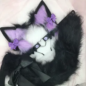 black purple ear necklace Halloween costume kawaii goth