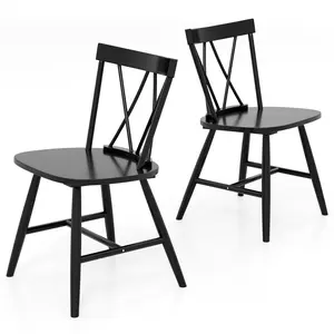 COSTWAY - Farmhouse Kitchen Dining Chair Set of 2 with Rubber Wood Frame-Black