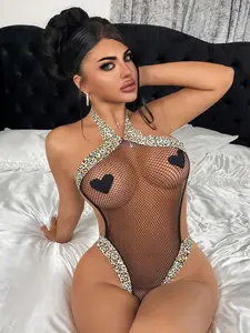Women's New Sheer Nightgown - Fishnet & Lace Chemise with Spaghetti Straps for Daring Allure Lace Bodysuit Sheer Lace Lingerie