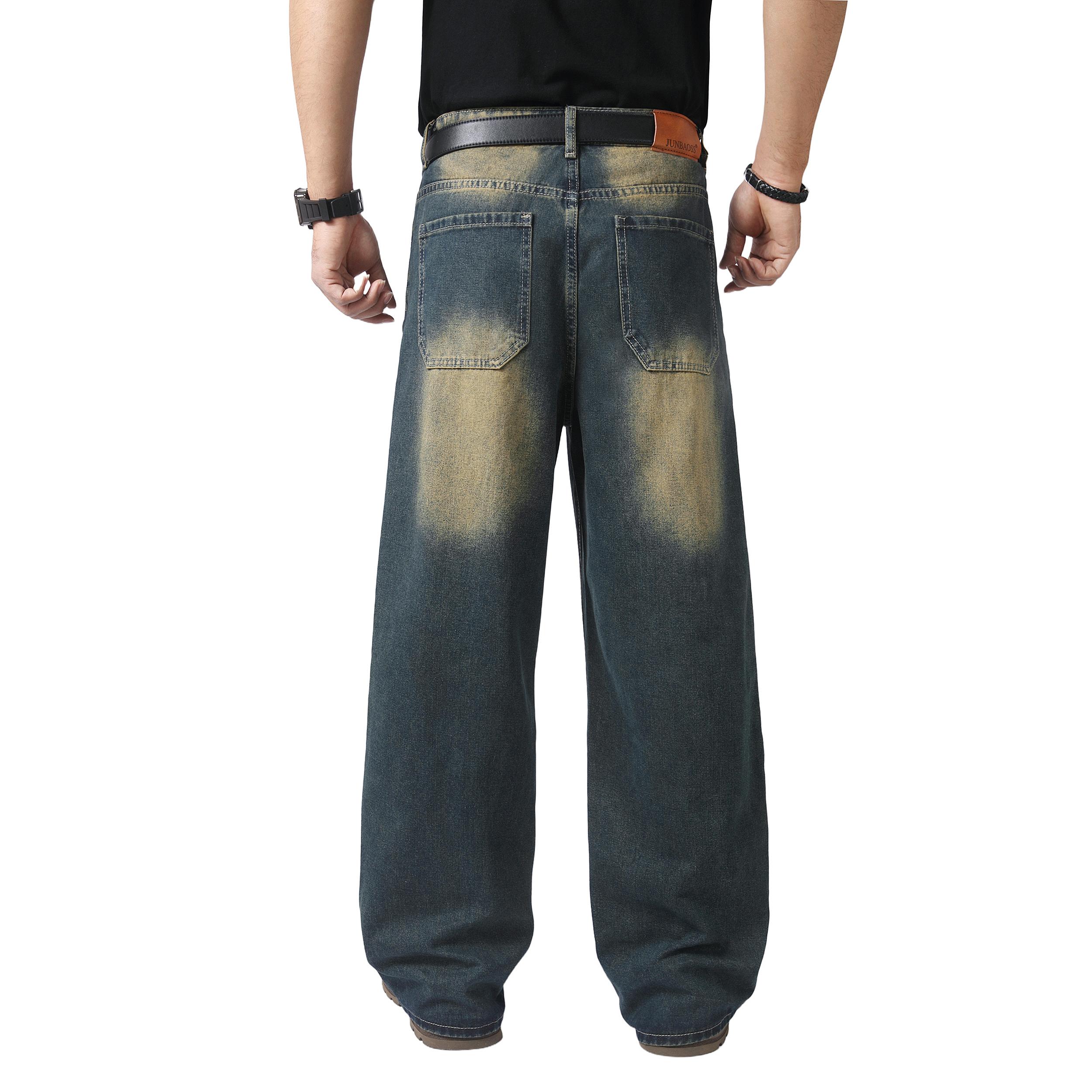 JUNBAOSS Men's Baggy Hip Hop Jeans Y2K Casual Vintage Wide Leg Skater Denim Pants Loose Fit Long Trousers 2000s Streetwear Mens Irregular Sutures Skateboard Steampunk Baggy Jeans Plain Pants Pockets