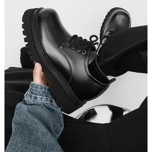2026 Autumn New Business Commuting Derby Shoes for Men, 7cm Invisible Height Increase, Workwear Thick Sole, Low-top Lace-up Retro Leather Shoes, Versatile Height-Increasing Casual Men's Shoes