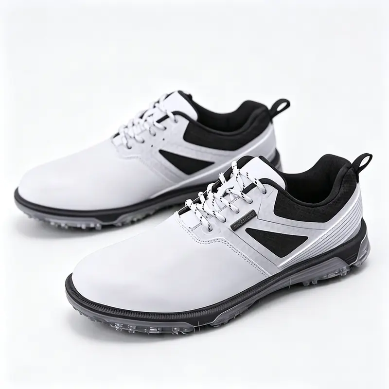 LXSO Men's Fashion Casual Athletic Golf Shoes - Waterproof Leather-Mix, Low-Profile Spikes, Laces, Lightweight, Breathable, EVA Soft Insole for Walking, Sports Training