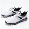 LXSO Men's Fashion Casual Athletic Golf Shoes - Waterproof Leather-Mix, Low-Profile Spikes, Laces, Lightweight, Breathable, EVA Soft Insole for Walking, Sports Training