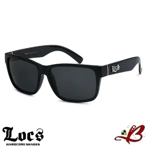 LOCS Executive Order | Orden Ejecutiva Shades Onxy Black Gloss Frame Wrap Around Silver Accent Hardcore Gangster OG Cholo Classic Rectangle Full Frame Dark Lens Sunglasses Gafas De Sol | Original Authentic Genuine Classic Locs 91070