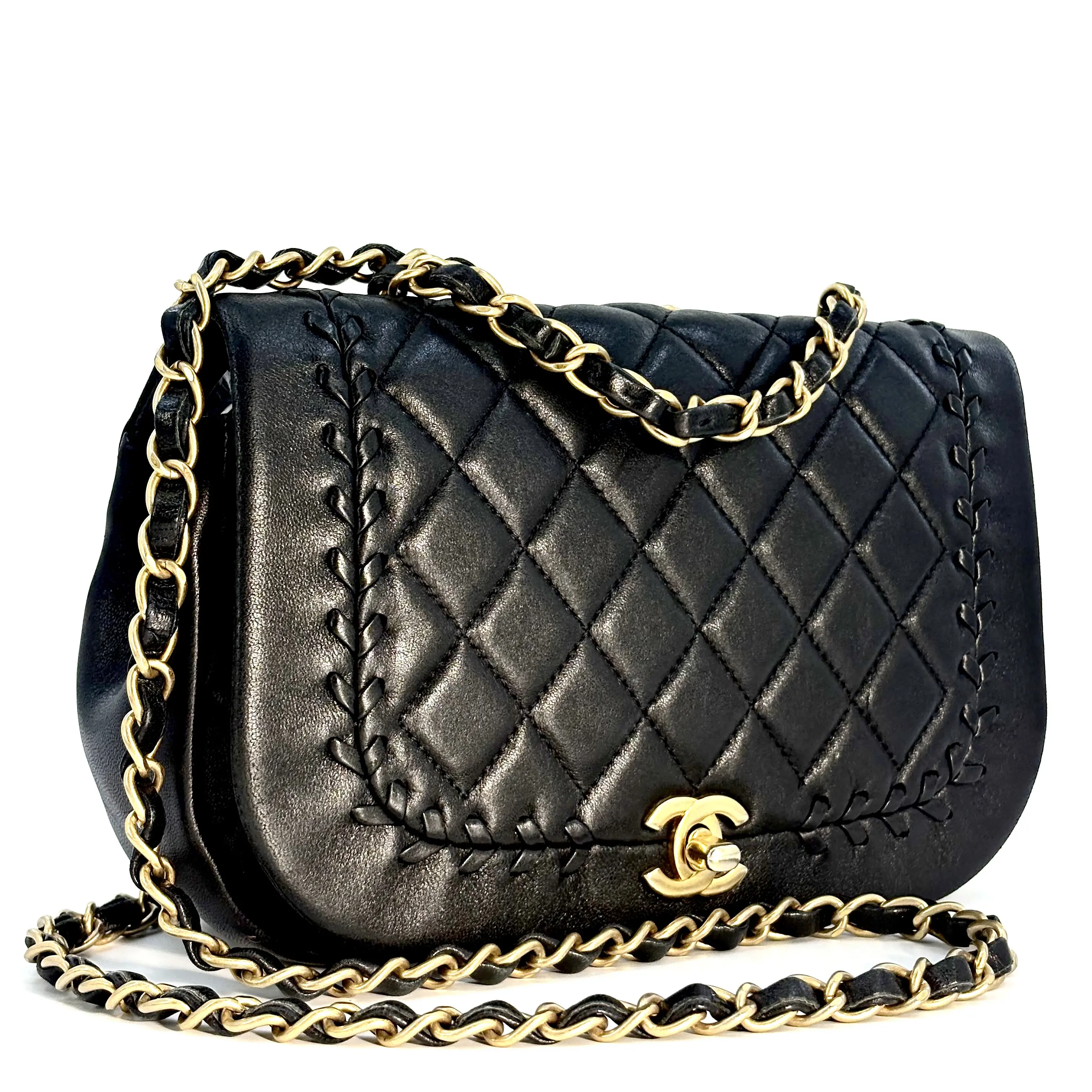 Pre-owned CHANEL leather Crossbody Bags Quilted Lambskin Braided Saddle Flap JV00389 NO1