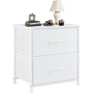 Nightstand Small Dresser with 2 Fabric Drawers Side Tables Bedroom End Table Kids Bedside Storage Furniture for 20 inch Tall Night Stand for Closet, Entryway, College Dorm, White