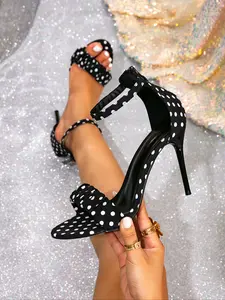 Women's High Heel Open Toe Sandals, Peep Toe Polka Dot Design, Stylish Summer Heels Perfect with Dresses, Elegant Footwear for Outings, Elegant Fashionable Sandals