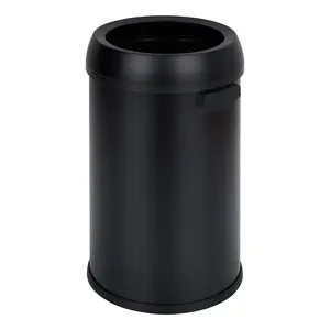 17 Gallon Round Open Top Trash Can Commercial Grade Heavy Gauge Trash Bin Stainless Steel Garbage Can Perfect for Kitchen Office School Restaurant-Matte Black