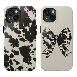 Western Black Cowhide Smartphone Protective Case - 2-Piece Durable Polycarbonate Plastic Rubber Hard Casing, Shockproof Camera Guard, Cowboy Gifts, Western Couple Matching Accessories, Wireless & Handheld Compatible for iPhone Devices