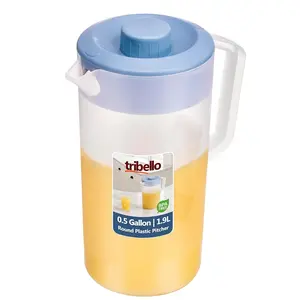 Tribello Clear Round Plastic Pitcher with 3-Way Lid, BPA Free, Freezer and Dishwasher Safe, 1/2 Gallon & 1 Gallon Clear Plastic Water Pitcher