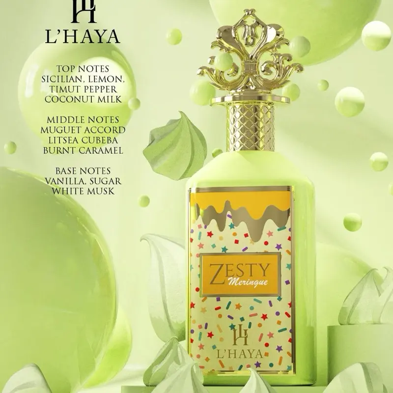 L'Haya Zesty Meringue 3.4oz - 100ml Extrait de Parfum Single Item with Top Notes of Sicilian Lemon & Timut Pepper Bold and Distinctive Scent