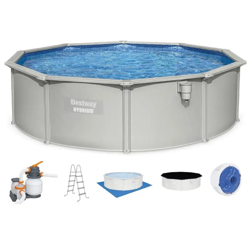 Bestway Hydrium 15’ x 48” Round Steel Wall Above Ground Swimming Pool Set