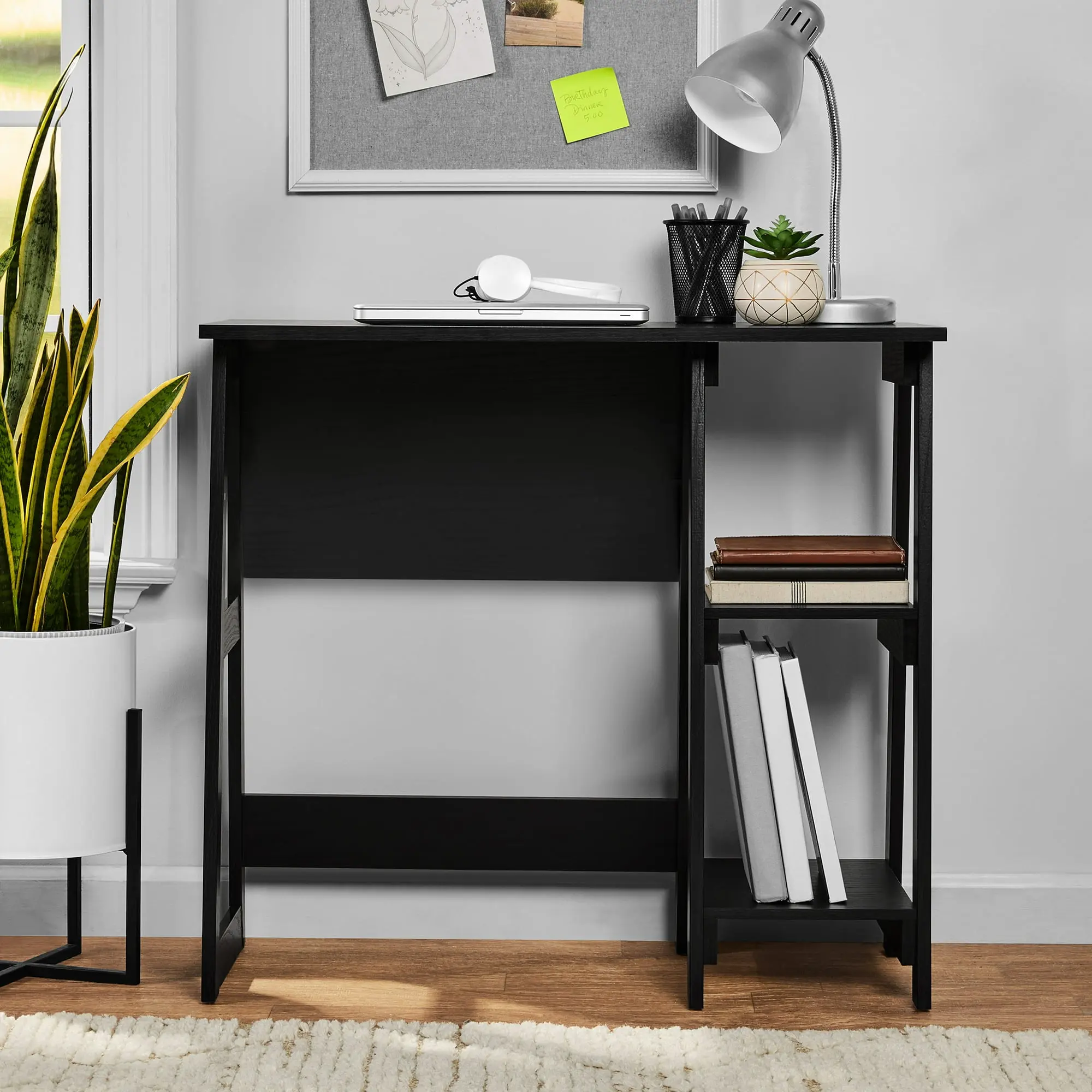 Compact Writing Desk with 2 Open Storage Shelves - Small Office Desk for Bedroom, Home Office, Multiple Colors
