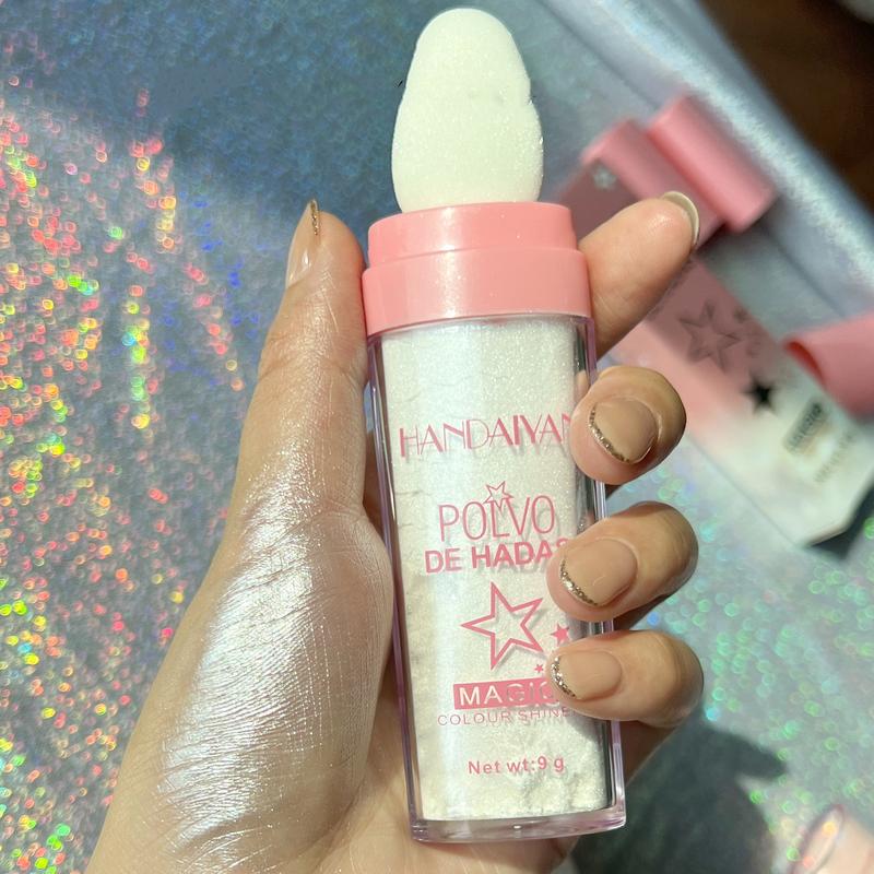 HANDAIYAN Fairy Dust Highlighting Powder Glitter Highlighter Makeup Full Body Pearlescent Glitter for Face Eyes Lips Hair Body Sparkling Summer Party Body Glitter Cosmetic Glow Lightweight Non-Greasy Multi-Use