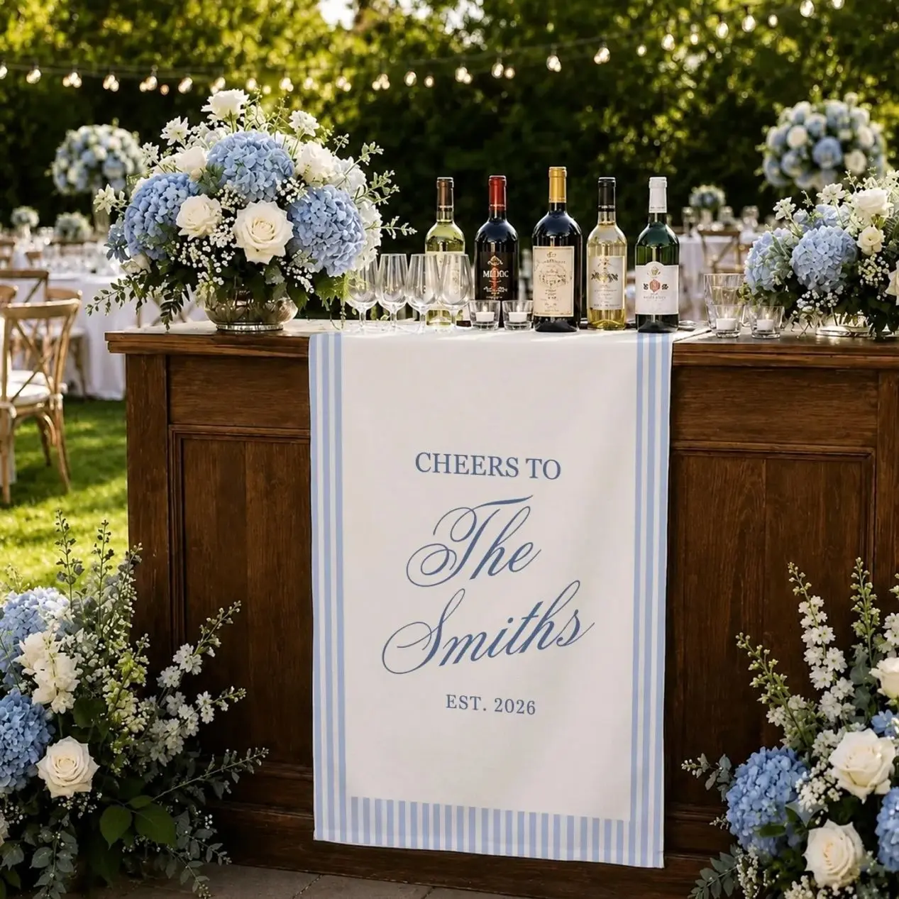 Personalized Polyester Striped Sign, Name Wedding Welcome Banner, Personalized Name Date sign
