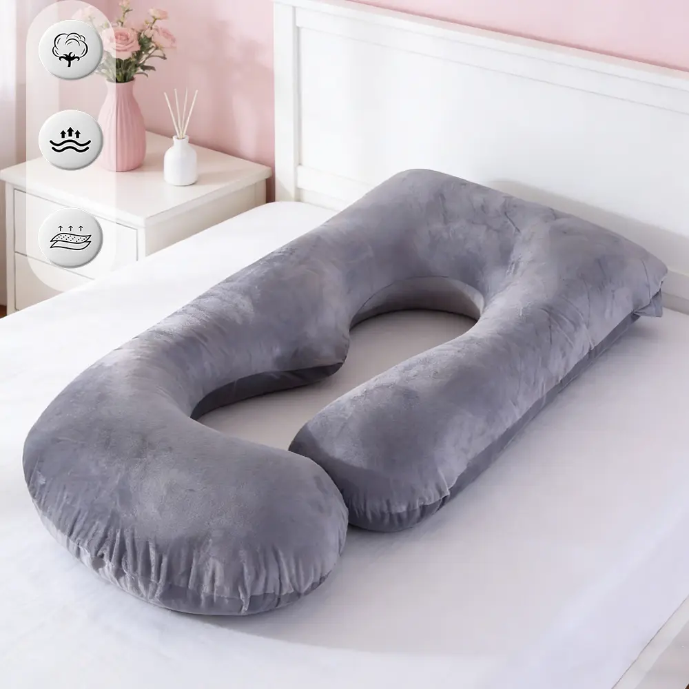 Sleeping pillow during pregnancy, J-shaped nursing pillow for pregnant women, abdominal support for pregnant women and side lying, detachable crystal velvet J-shaped lumbar support pillow,