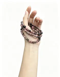 1pc Natural Rhodonite Beaded Bracelet, 6mm Round Beads, Handmade Gemstone Jewelry for Women and Men