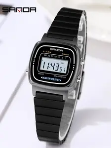 Sanda Stylish Square Alarm Clock Multi-Functional 3atm Waterproof Electronic Sports Watch, All Seasons Design with Unique Features, Multifunctional Watch