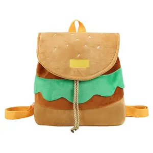 Cute Hamburger Backpack Bag Purse Cartoon Design with Drawstring Closure for Women Girls Books