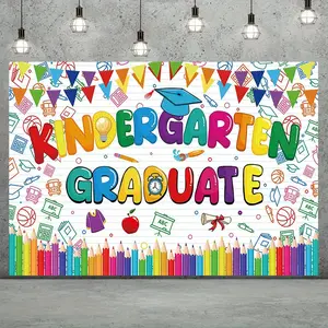 Kindergarten Graduation Backdrop Preschool Celebration Backdrop Colorful Cartoon Background Cloth Graduation Tapestry Wall Hanging Photography Background Polyester Fiber Ceremony Party Home School Event Decor Studio Prop Wall