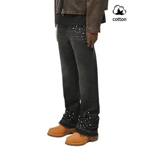 Men's Gradient Beaded Jeans, Heavy Craft Sequined Flare Style, Casual Elastic Bell Bottoms, Comfortable Fashion Design, All Seasons