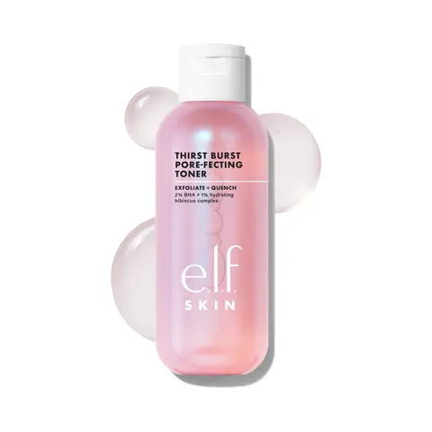 e.l.f. SKIN Thirst Burst Pore-fecting Exfoliating and Hydrating Toner with 2% BHA & 1% Hibiscus Complex for Smooth Dewy Skin, Full & Travel Sizes