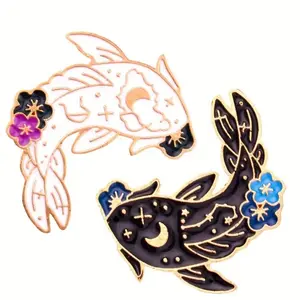 White & Black lunar Koi fish enamel pins