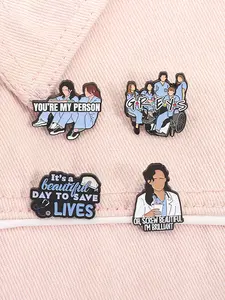 4pcs/set Grey's Anatomy Medical Drama TV Series Enamel Pins Classic Lines You Are My Person It's a Beautiful Day to Save Lives Metal Brooches Lapel Backpack Badge Jewelry Accessories Durable Metal Pins Gifts for Friends