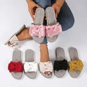 Women's Fashion Bow Slippers Comfortable Outdoor & Indoor Flats Lightweight Casual Slides