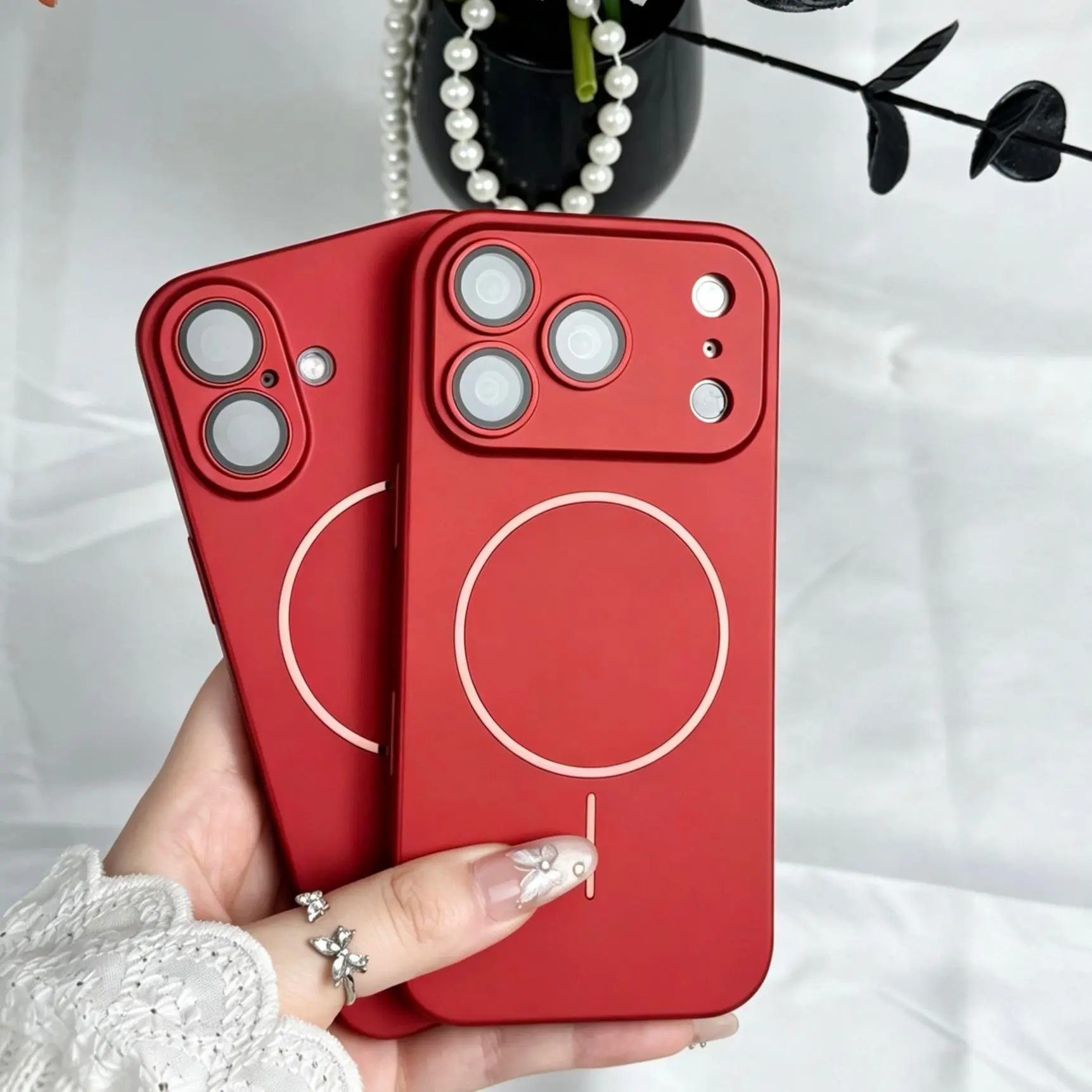 Matte Red MagSafe Smartphone Casing - Protector for iPhone 17,16,15,14,13 Pro Max,Pro,Plus,Full Camera Protection,Shock/Scratch Resistance,Wireless Charging Support,Strong Magnetic Connection,Durable Stylish for Daily Use