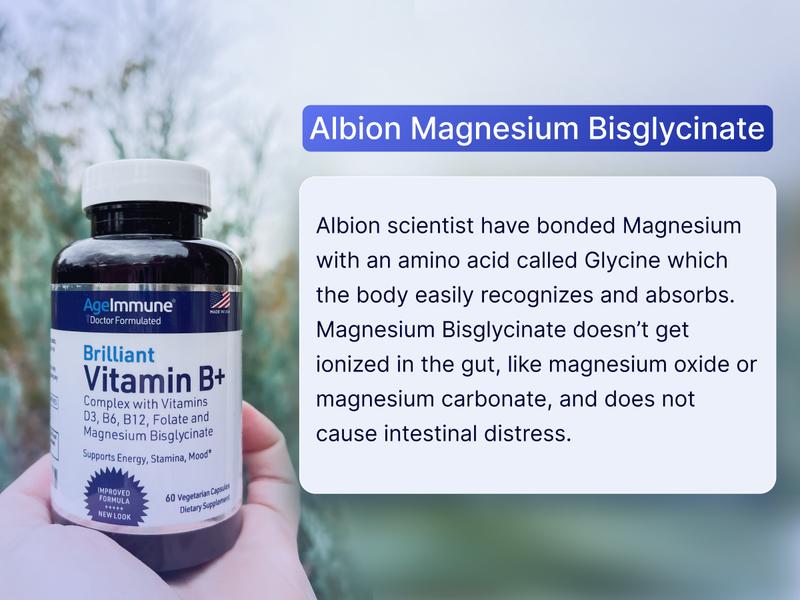 Vitamin B Complex - 60 Capsules with Vitamins B6 20mg D3 1000IU Magnesium Bisglycinate 260mg Methyl B12 1000mcg and Folate as Methylfolate 600mcg DFE. Healthcare Dietary