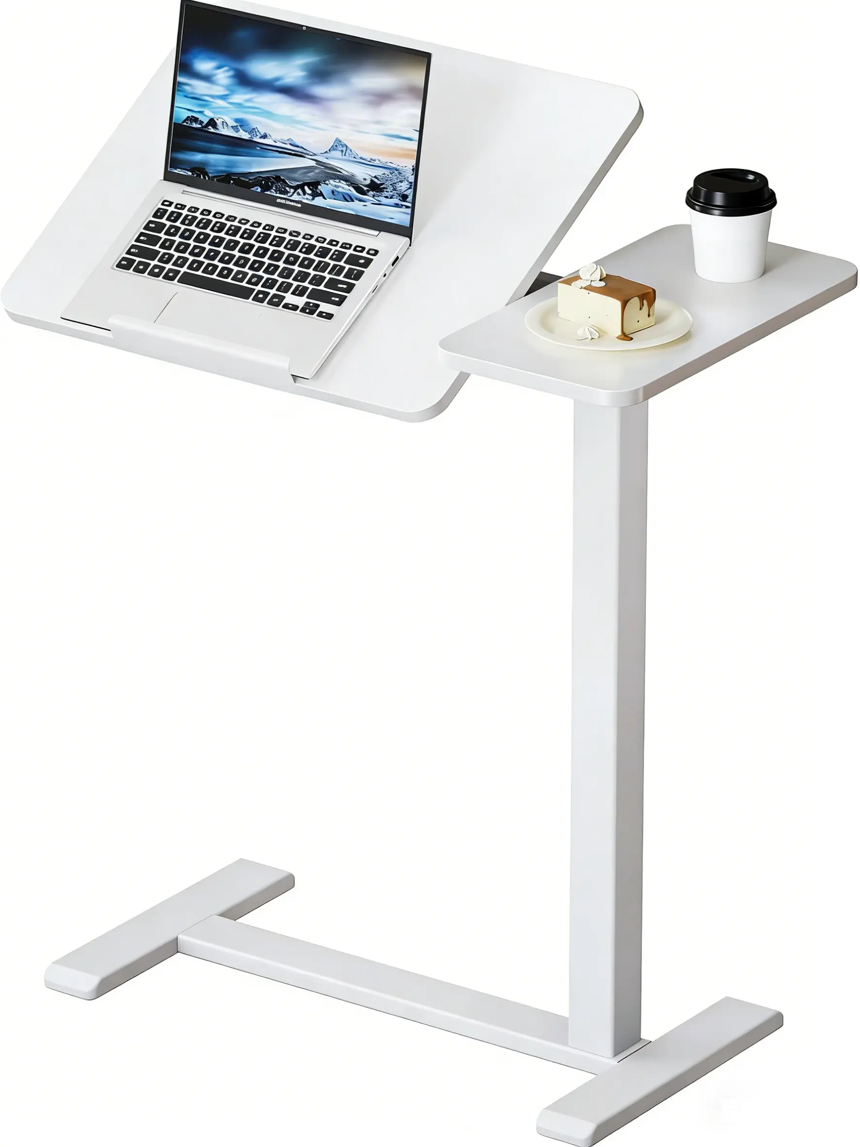 White Rolling Overbed Table with Wheels - Adjustable Medical Tilt Top, Mobile Laptop/Standing Desk for Home & Hospital Use, Home Decor Bedside Table