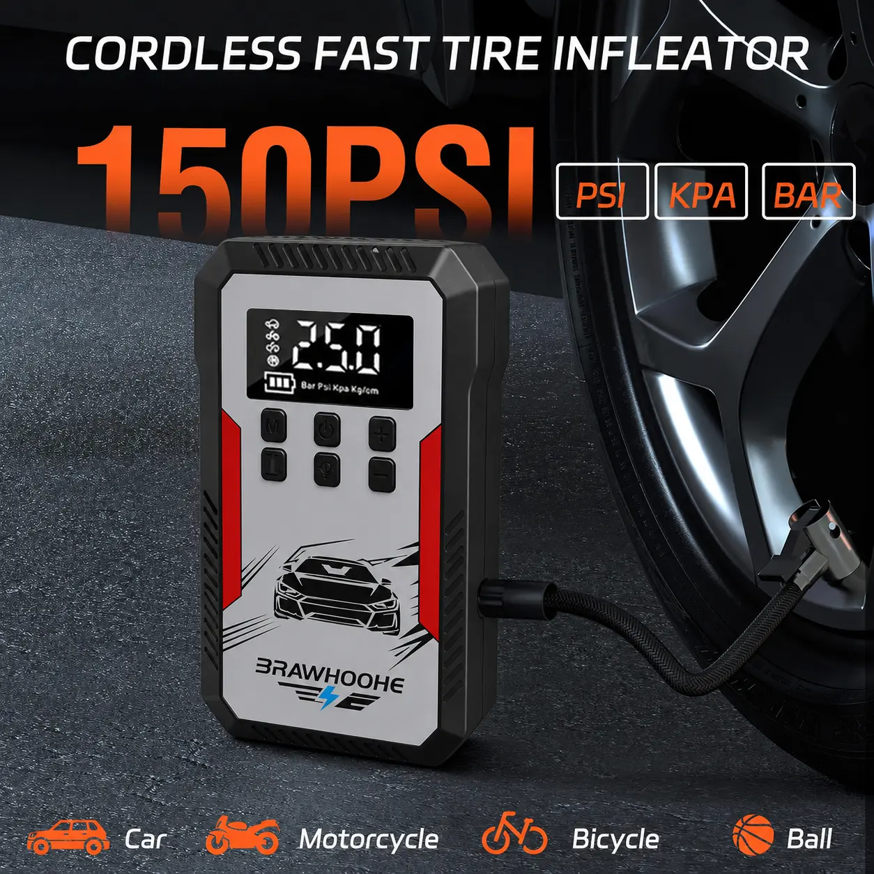 【BRAWHOOHE】Portable Car Jump Starter with LED Emergency Light, LCD Display, Smart Jumper Cables and USB Output Charging, Suitable for Cars and SUVs,