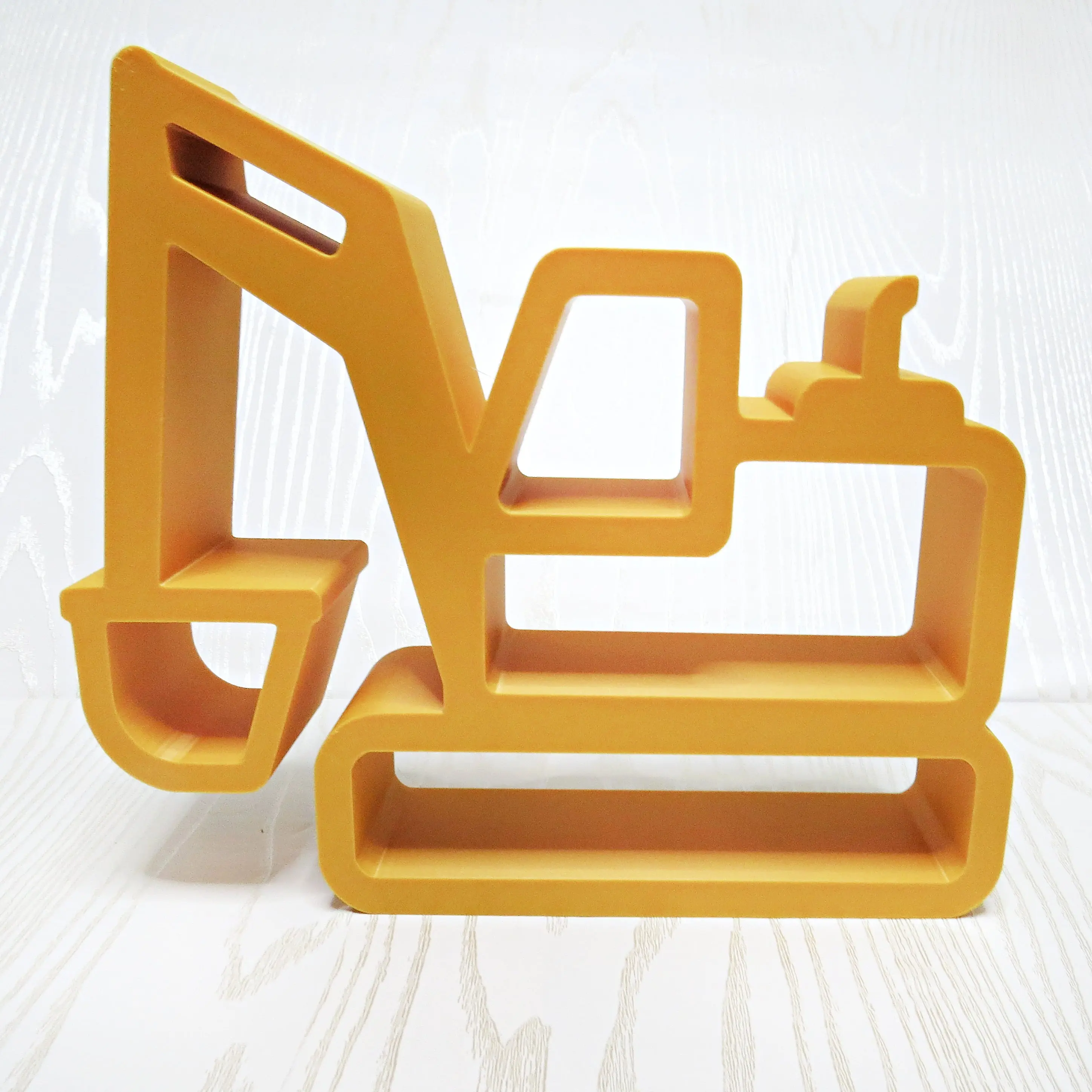 Construction Digger Shelf – 3D Printed Yellow Excavator Open Frame Trinket Organizer – Kids Room Playroom Bedroom Desk Decor – Construction Vehicle Display Stand – Boys Room Gift