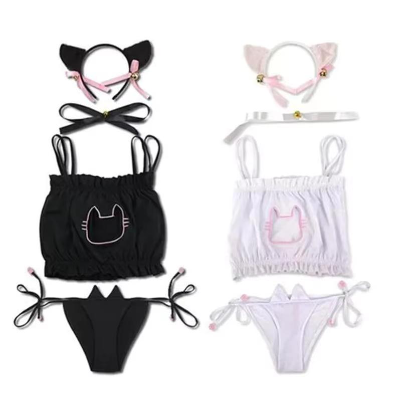Neko Kitty Bikini Cosplay :3 - Cute Japanese anime spaghetti strap, paw prints, flirty pastel bow. soft Therian Cat Lingerie Womenswear lady keyhole - TikTok Shop Neko Kitty Bikini Cosplay :3 - Cute Japanese anime spaghetti strap, paw prints, flirty pastel bow. soft Therian Cat Lingerie Womenswear lady keyhole - TikTok Shop
