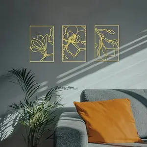Metal Wall Art Large Gold Decorative Frames Elegant Floral Artwork, Stylish Metal Wall Décor Perfect for Unique Wall Decorations