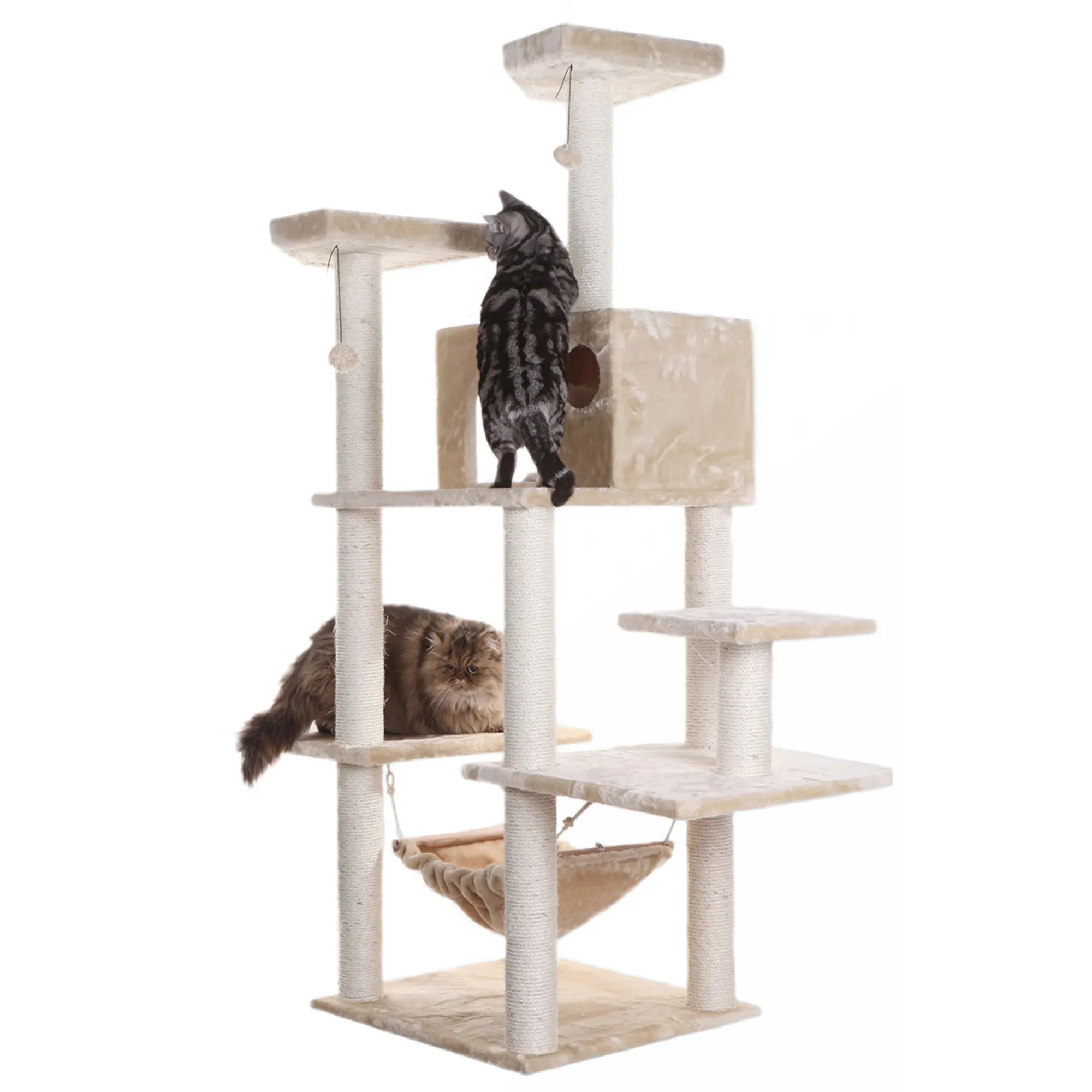 Armarkat 72" Beige Real Wood Cat Tree with Condo, Scratching Post and Multiple Perches